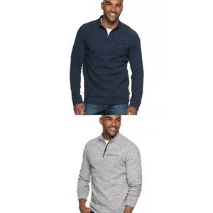 Marc Anthony Men's Slim-Fit Marled Quarter-Zip Pullover Large Gray and Blue
